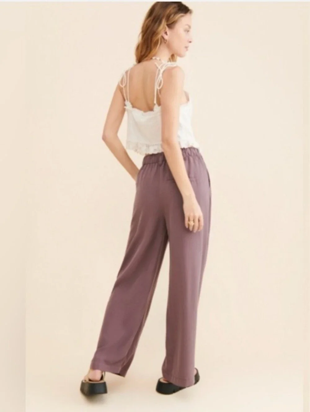Free People Wide-Leg Pleated Trousers in  Mauve Size Small Contemporary Y2K